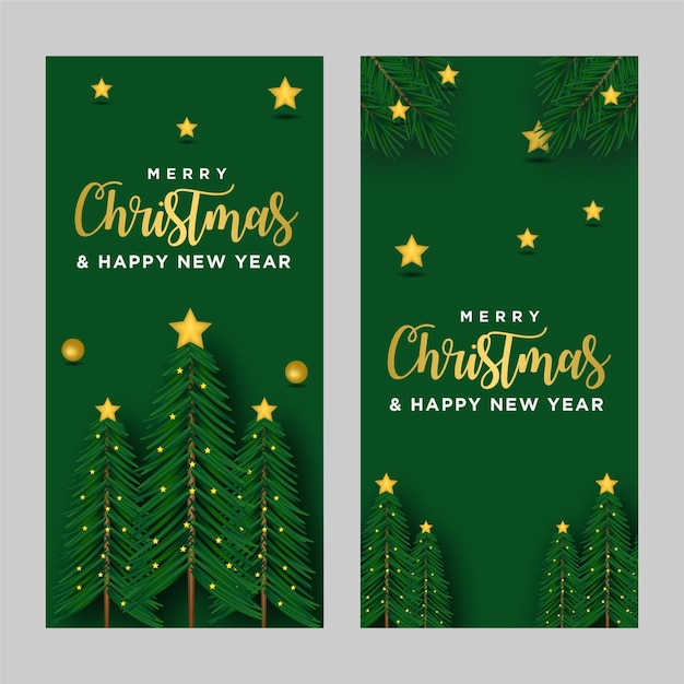 Prettige kerstdagen en gelukkig nieuwjaar groet, banner en achtergrond ontwerpsjabloon