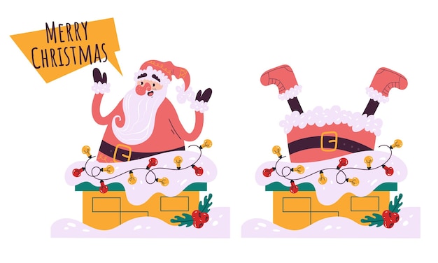 Prettige kerstdagen en gelukkig Nieuwjaar Kerstman ontwerp element concept illustratie