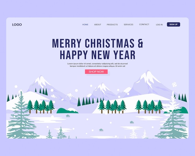 Prettige kerstdagen en gelukkig nieuwjaar ontwerpsjabloon voor website en mobiele website bestemmingspagina.