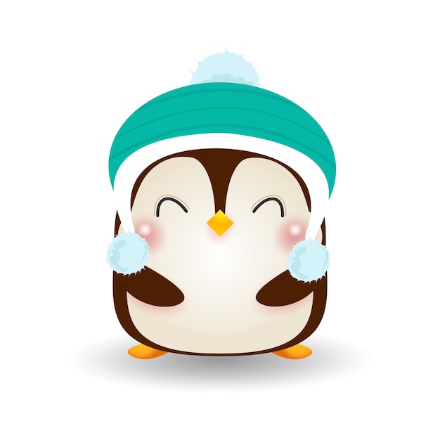 Prettige kerstdagen en gelukkig nieuwjaar, schattig van pinguïn winter hoed dragen