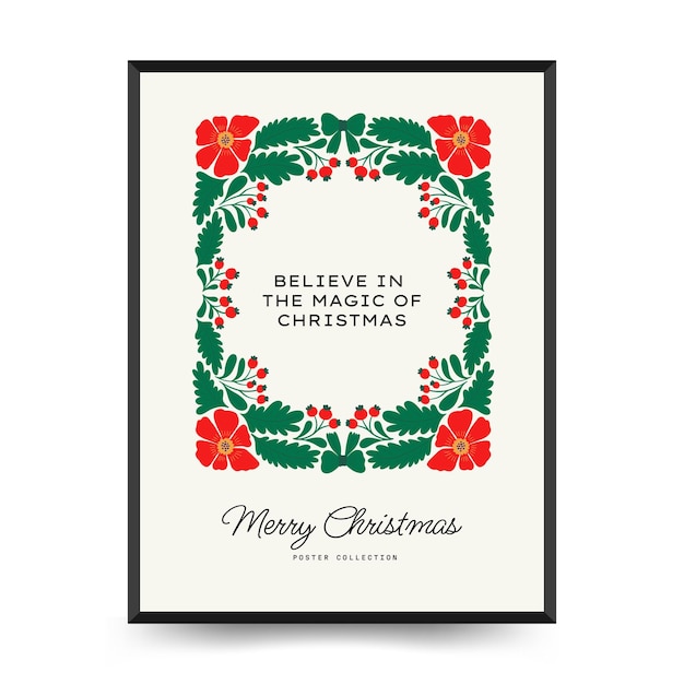 Prettige kerstdagen en gelukkig nieuwjaar verticaal of poster sjabloon Moderne trendy Matisse minimalistische stijl