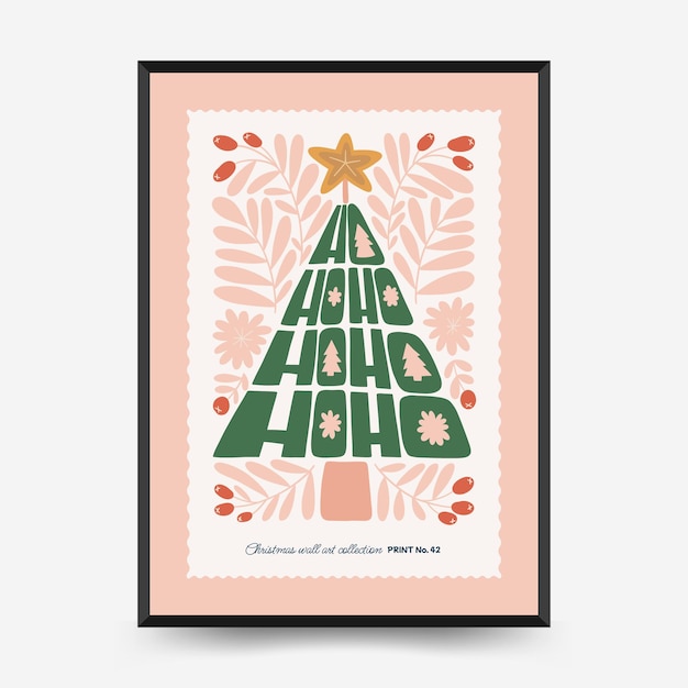 Prettige kerstdagen en gelukkig nieuwjaar verticale flyer of poster sjabloon Moderne trendy Matisse-stijl