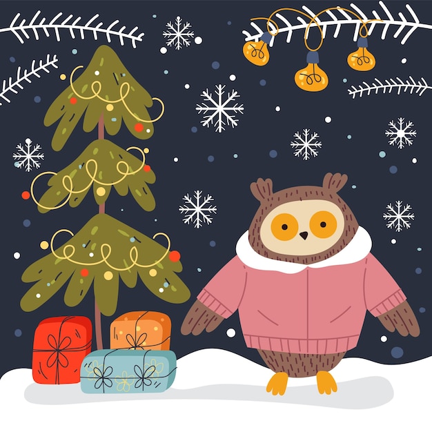 Prettige kerstdagen en gelukkig nieuwjaar winter dier schattig kaart concept