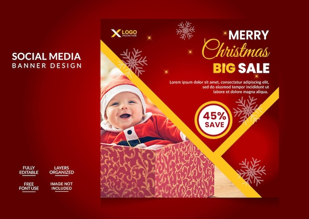 Vector prettige kerstdagen en nieuwjaar social media banner postontwerp