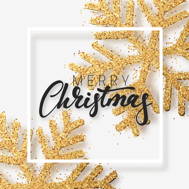 Vector prettige kerstdagen en nieuwjaarsfeestelijke achtergrond met heldere glanzende glitter sneeuwvlok. vectorillustratie