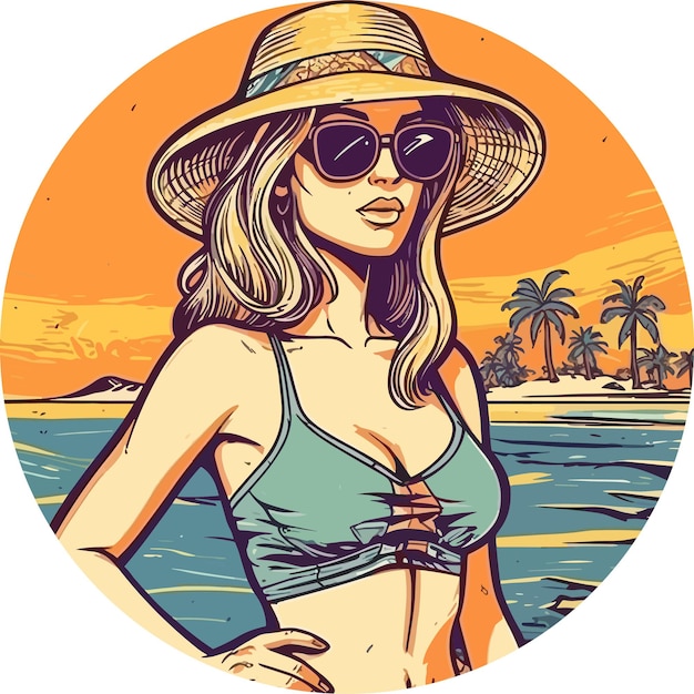 Vector pretty bikini girl on the beach design for print