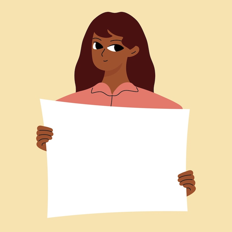 Vector pretty brunette swowing empty presentation holding blank placard
