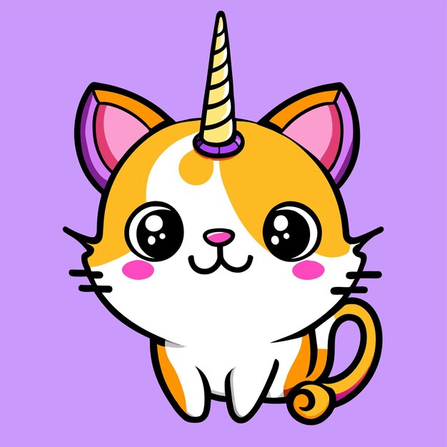 Pretty cat unicorn hand drawn flat stylish cartoon sticker icon concept isolated illustration
