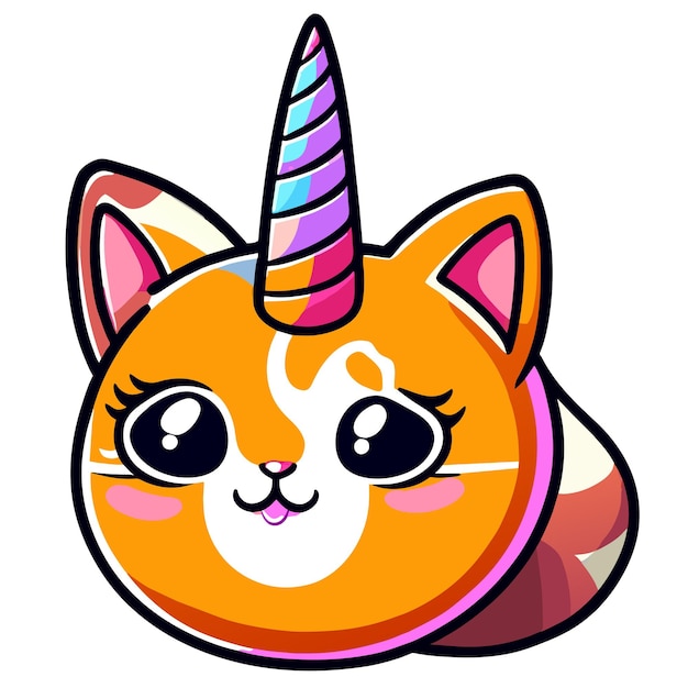 Vector pretty cat unicorn hand drawn flat stylish cartoon sticker icon concept isolated illustration