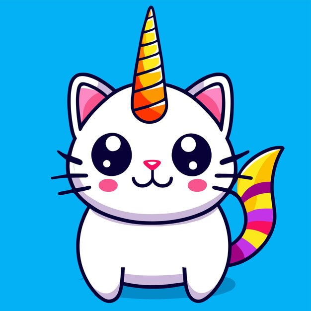 Vector pretty cat unicorn handgetekende platte stijlvolle cartoon sticker icoon concept geïsoleerde illustratie