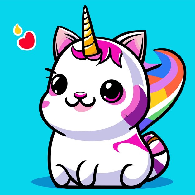 Pretty cat unicorn handgetekende platte stijlvolle cartoon sticker icoon concept geïsoleerde illustratie