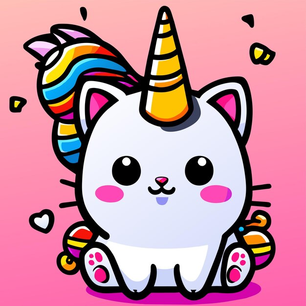 Pretty cat unicorn handgetekende platte stijlvolle cartoon sticker icoon concept geïsoleerde illustratie