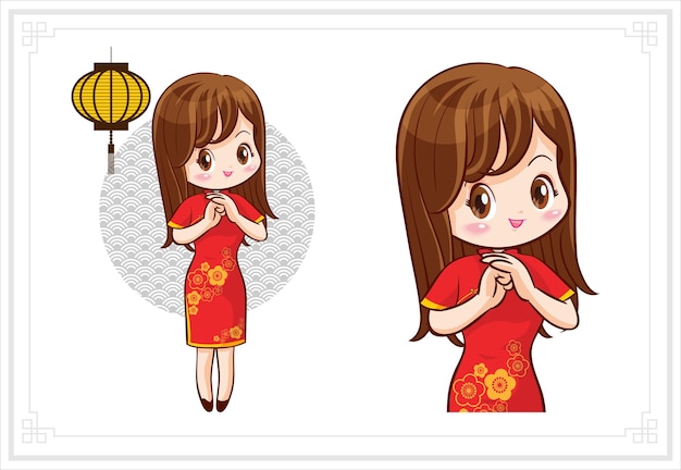 중국 신년 축제와 만다린 가운에 예쁜 중국 소녀
