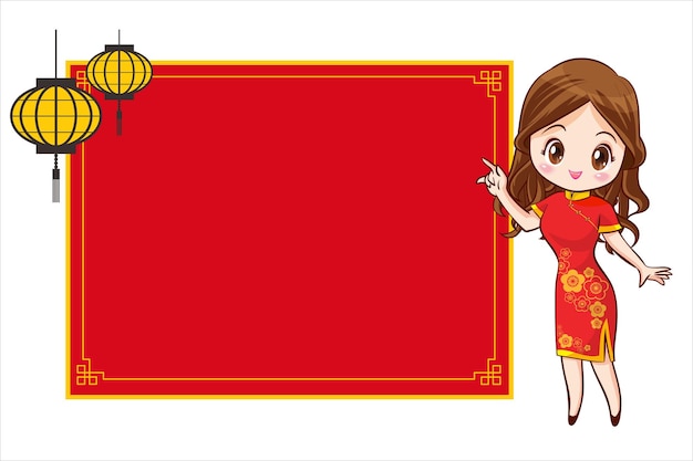 Bella ragazza cinese in abito mandarino con il festival del capodanno cinese