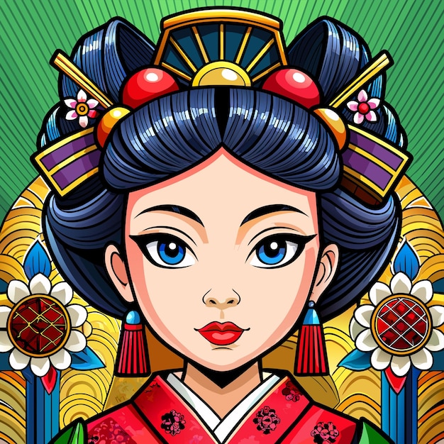 Pretty chinese girl in mandarin gown with chinese new year hand drawn cartoon character sticker