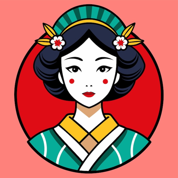 Vector pretty chinese girl in mandarin gown with chinese new year hand drawn cartoon character sticker