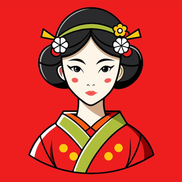 Красивая китайская девушка в мандаринском платье с китайским новогодним наклейкой на персонажа мультфильма