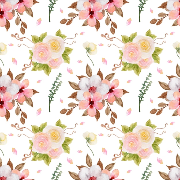 Pretty Colorful Pastel Watercolor Floral Seamless Pattern