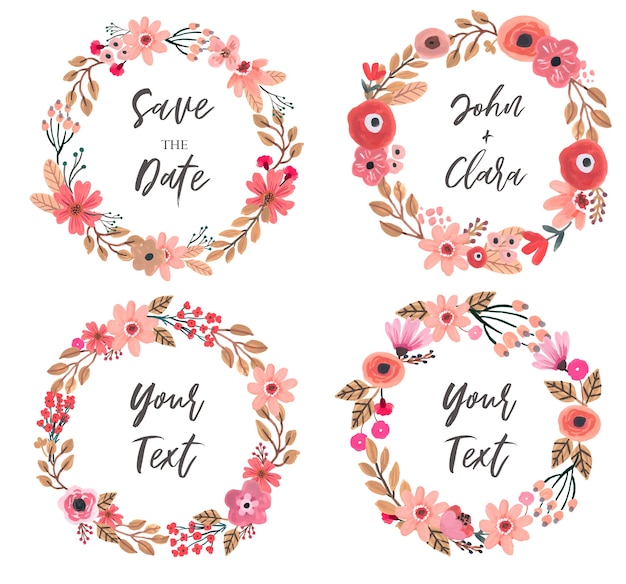 Vector pretty and cute red floral gouache wreath   set