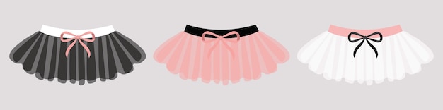 Vector pretty cute tutu ballet rok kleren voor ballerina roze witte zwarte tutu platte illustraties