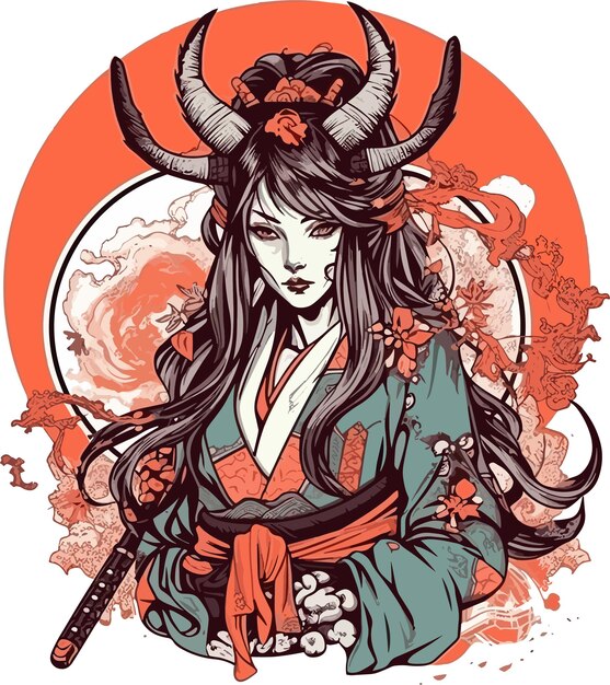 pretty demonic japanese kimono girl design for print