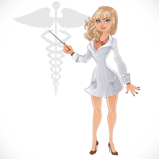 Vector pretty doctor with pointer