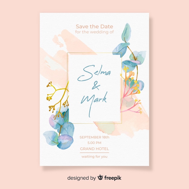 Vector pretty floral wedding card template