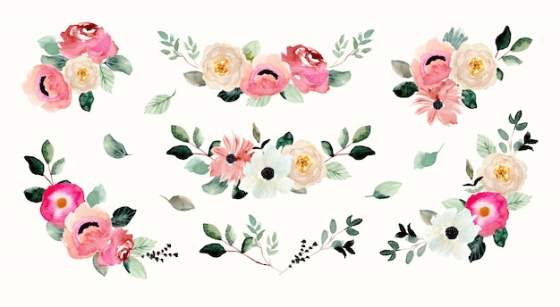 Vector pretty flower arrangement watercolor collection