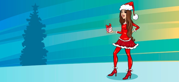 Vector pretty girl as santa greeting card