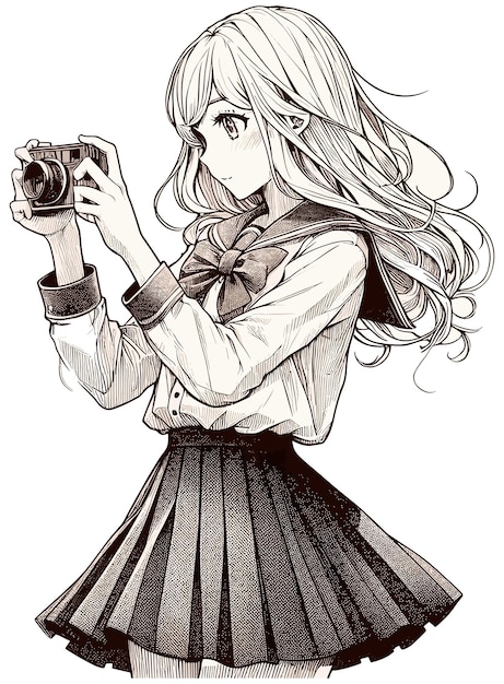 Vector pretty girl in school taking picrures with a camera isolated vector