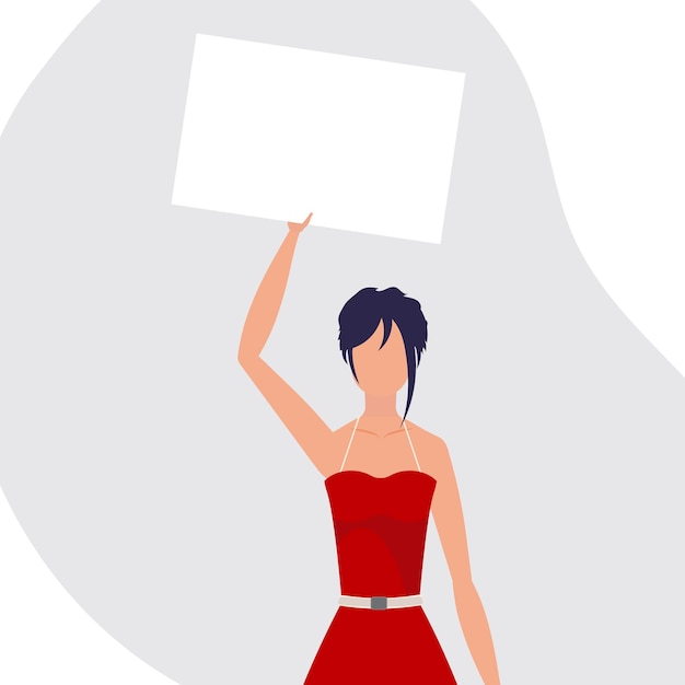 Вектор Красивая девушка с пустым баннером в руках концепция выражения недовольства мыслями и протестами плоский стиль векторная иллюстрация