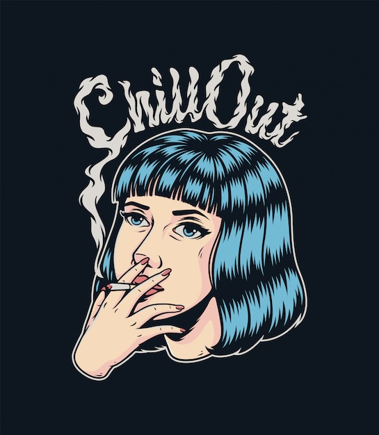 Vector pretty girl with cigarette premium