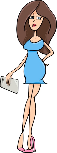 Pretty girl with tablet cartoon