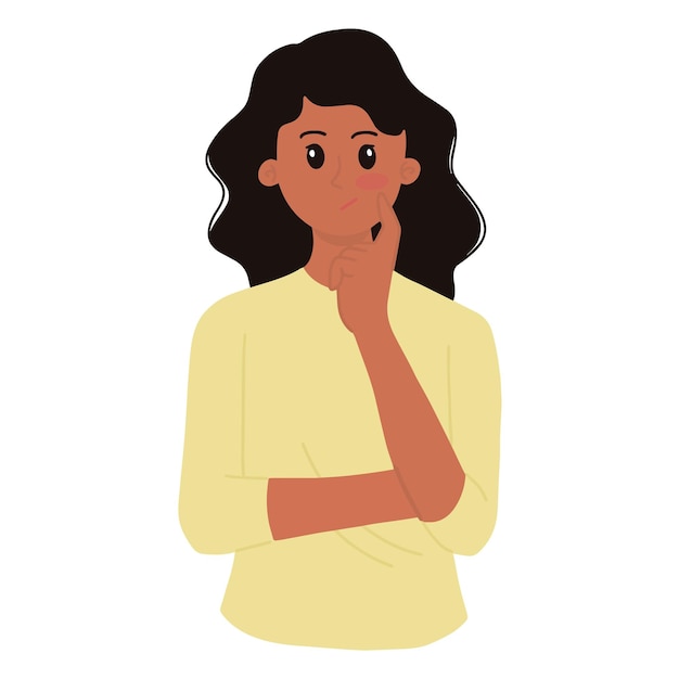 Vector pretty girl woman showing gesture thinking about something illustration