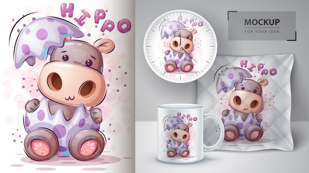 Pretty hippo poster and merchandising