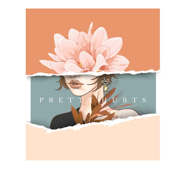 Vector pretty hurts typography slogan with girl and flower