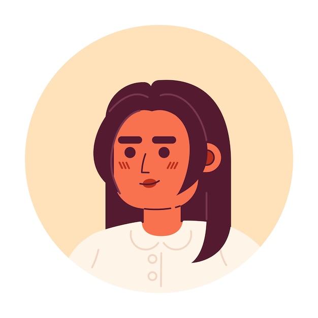 Pretty indian woman with long hair semi flat vector character head