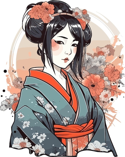 pretty japanese kimono girl vector desain for tshirt print