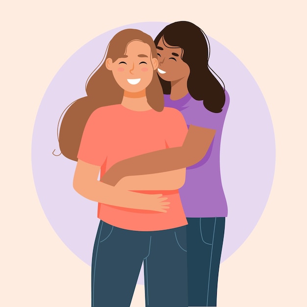 Vector pretty lesbian couple illustrated