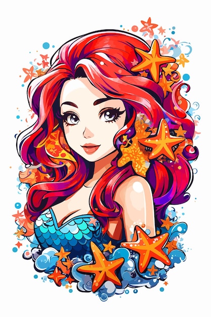 Pretty mermaid cartoon illustration