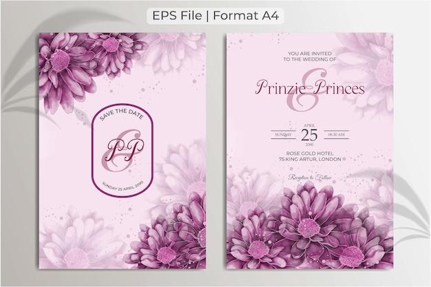 Pretty purple floral elegant watercolor wedding invitation