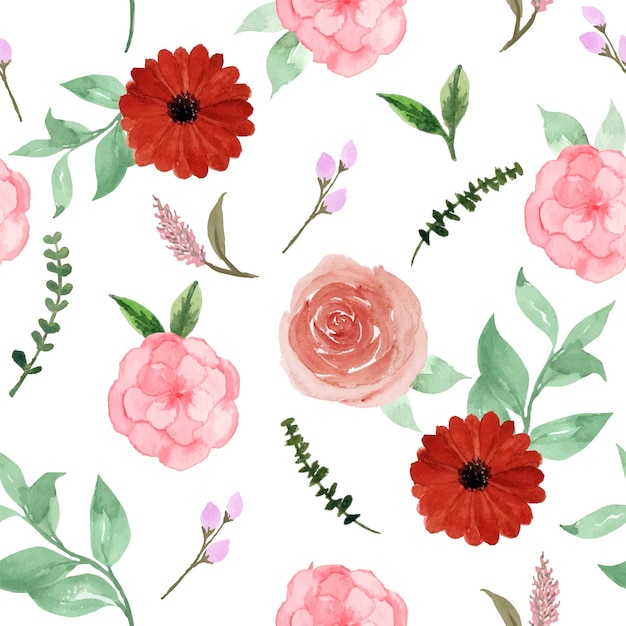 Pretty Red Pink Rustic Floral Seamless Pattern