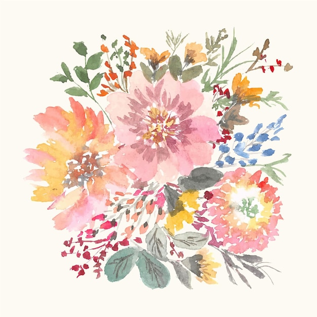 pretty soft colorful floral watercolor hand painting