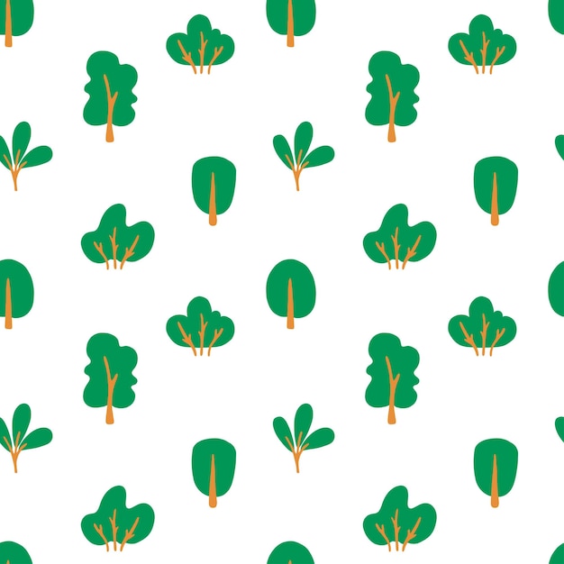 Pretty summer forest seamless pattern with trees and bushes in green color Vector illustration