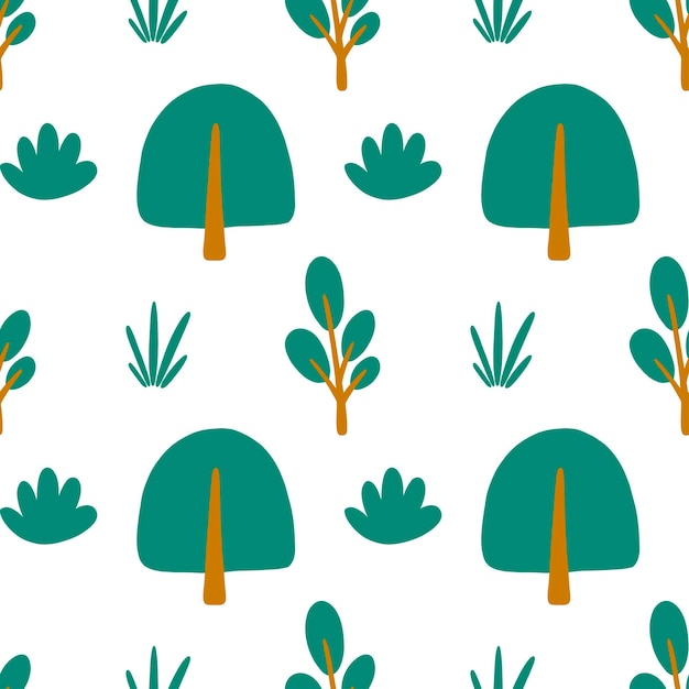 Vector pretty summer forest seamless pattern with trees and bushes. vector nature illustration