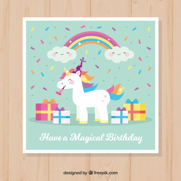 Pretty unicorn card with gifts