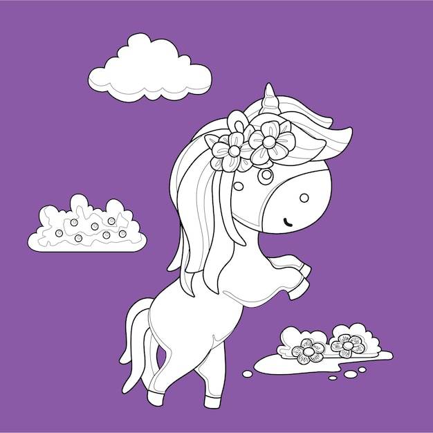 Vector pretty unicorn flower digital stamp for creative art