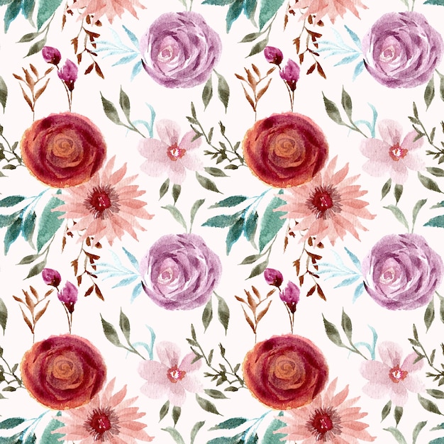 Pretty vintage flower watercolor seamless pattern