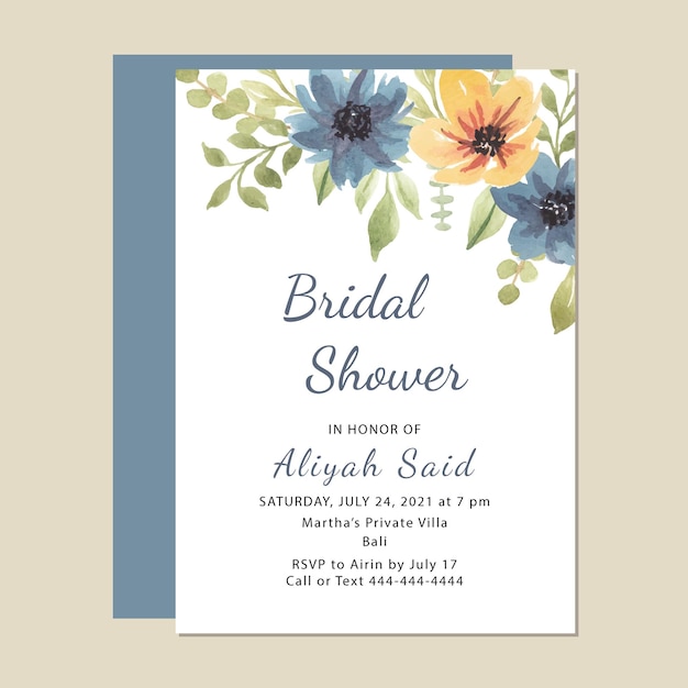 Pretty watercolor bridal shower invitation card template premium vector