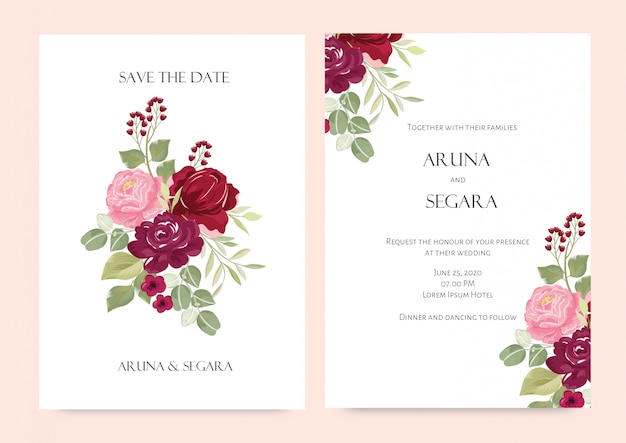 Pretty watercolor flower vector for wedding invitation card template